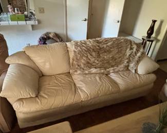 Cream Leather Living Room Set  Roche Bobois Style