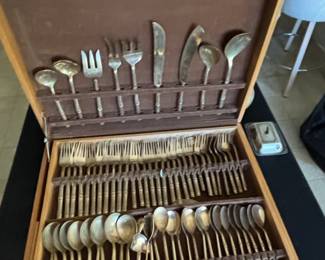 MidCentury Bamboo Pattern Silverplate Flatware Set fourth image