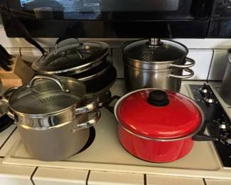 Assorted Red and Stainless Steel Cookware Set