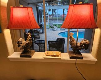 Pair of very cool rooster lamps $60