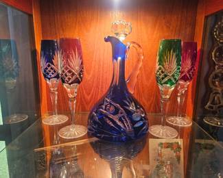 5 piece hang blown decanter set. $150