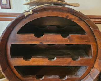 Rustic barrel wine shelf