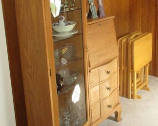 Oak Drop Front Secretary with Side Cabinet