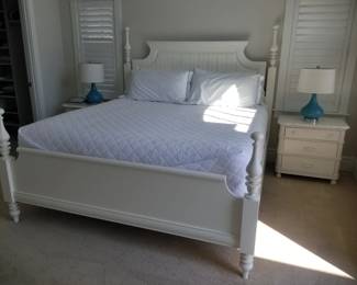 King bedroom suite by Stanley Furniture: king bed; nightstands; table lamps; dresser with mirror