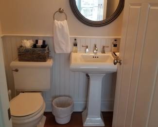 Kohler Memoirs toilet & pedestal sink; mirror