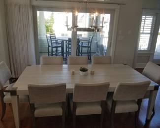 Magnificient dining set by Bernhardt seats 8. Domaine Blanc Leg Dining Table in Dove White