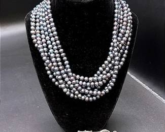 EXEX By Claudia Agudelo Multi-strand Peacock Pearl Necklace And A Dragon Brooch