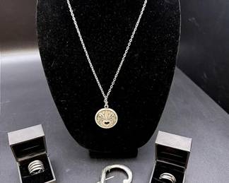 14K Italy Multi-row Rings, Sweden Heart And Flower Pewter Necklace, And A Brooch
