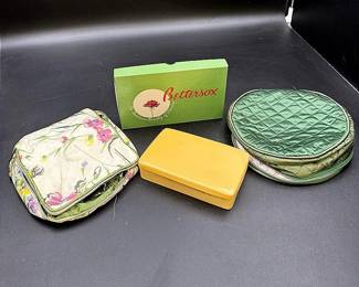 Satin Jewelry Cases, Vintage Hosiery Box And Velvet Lined Travel Jewelry Case