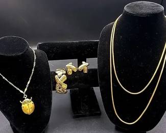 Gold-toned Lot Featuring A Ladybug Oris Watch Necklace