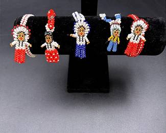 Handcrafted Native American-Style Seed Bead Doll Figure Snap Closure Bracelets