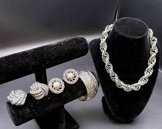 Mixed Silver-Toned Lot Featuring Sterling Silver Electroformal Knot Clip-On Earrings