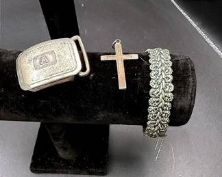 Sterling Silver Belt Bucklce, Cross And Napier Bracelet