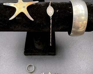 Vintage Sterling Silver And Pewter Lot Featuring A Mexican Starfish Brooch