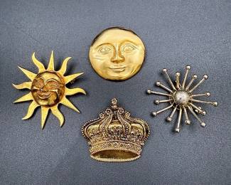 Gold-toned Brooch Lot Featuring A “Sun Of Knowledge” Alva Studios Brooch