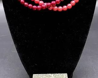 Vendome Red And Pink Gemstone Cocktail Rings And Pink And Red Pearl Petite Choker Necklace