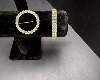 Rhinestone Brooch And Bracelet