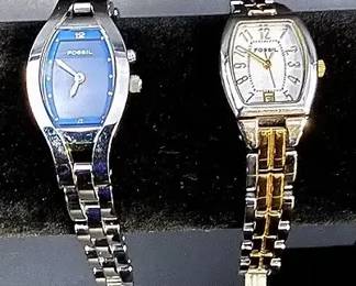 Two Ladies Bracelet-Style Fossil Dress Watches