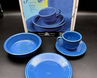 Fiestaware Blue Teacup And Saucer, Cereal Bowl, And Salad Plate In Original Packaging