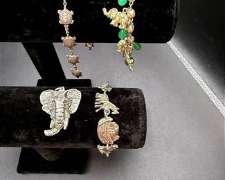 Sterling Silver Noah’s Ark Bracelet, A Metzke Pewter Elephant Pendant & Silver-Toned Charm Bracelets