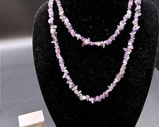 40” Single Strand Genuine Stone Amethyst Necklace And A Silver-toned Purple Stone Ring
