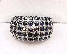 14K White Gold Blue And Clear Gemstone Ring