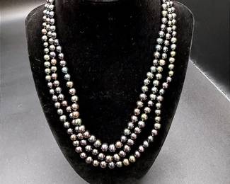 Multi-strand Peacock Pearl Necklace With 14k Gold Closure