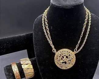 Vintage Napier Coat Of Arms Medallion Necklace And Gold-toned Bracelet Lot