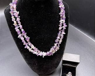 Amethyst Chip Necklace And Vintage Amethyst Ring