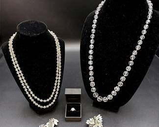 Vintage Costume Jewelry Featuring A Mid-Century Cluster Brooch And Clip-on Earring Set