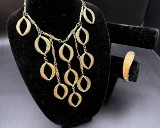 Gold-toned Statement Necklace And Hinged Bracelet