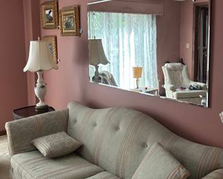 Upholstered Couch & Wall Mirror