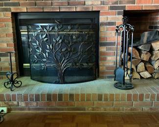 Art Nouveau Fire Screen with Fireplace Tool Set