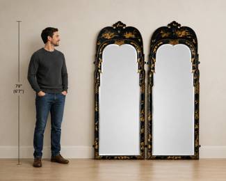 	Exceptional Antique Rare Pair of Early 19th Century Palace Size Chinoiserie Mirrors