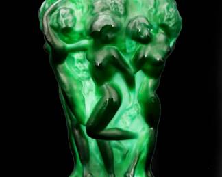 Art Deco Bohemian Malachite Glass "Grape Harvest" Vase