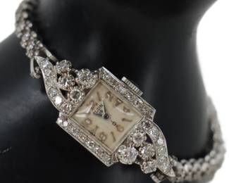 	Elgin Art Deco 14k Gold and Diamond Encrusted Wrist Watch - Gross 19.2 g.