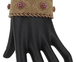 Marked 14k Gold, Ruby, Sapphire, Diamond Bracelet - Gross 62.4 g.