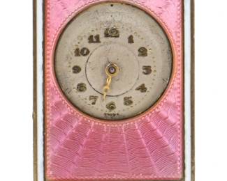 Fine 925 Silver Guilloche Enamel Diminutive Clock Signed