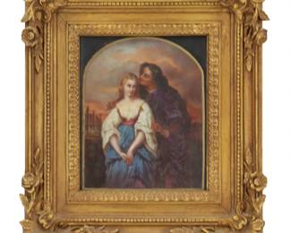 Antique Gilt Framed German Oil Painting on Porcelain