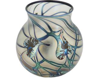 	Charles Lotton (1935-2021) American, Iridescent Art Glass Vase and Art Book
