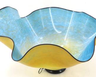 Chihuly Macchia Style Yellow and Blue Art Glass Wall Sculpture