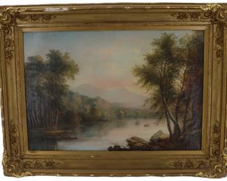 19th Century Hudson River School Oil on Canvas Landscape