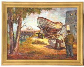 Lorain Lindsay (Born 1923) American, Oil on Canvasboard, "Coyote Point, 1958"