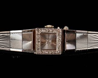 Geneva Art Deco Style 14k Gold and Diamond Secret Compartment Bracelet Watch