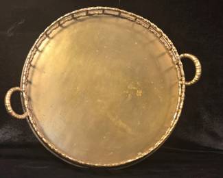 16" vintage Hollywood Regency round solid brass bamboo tray