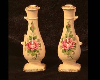 MCM Hand painted glazed porcelain bud vases with gold details