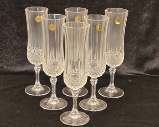 6 pc cristal d'arques lead crystal Longchamp champagne flutes