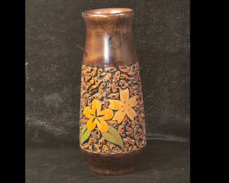 MCM Mider Walnut Vase with Tropical Flowers