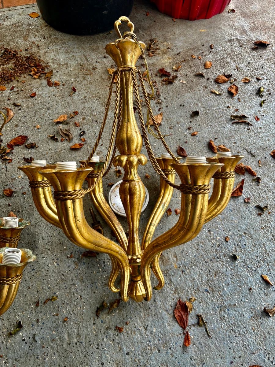 3-Wooden gold leaf chandeliers