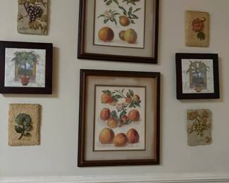 Framed apple prints and other decorative items